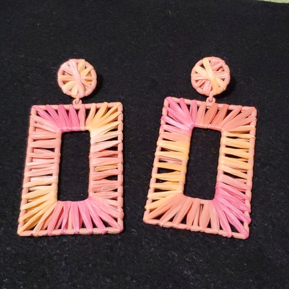 Rectangle peach orange pink earrings - Picture 2 of 7